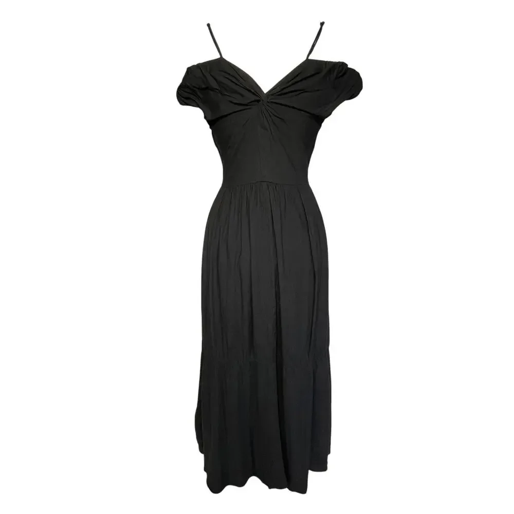 VINCE Black Linen Blend Twist Front Off the Shoulder Midi Dress size 4 - Picture 10 of 10